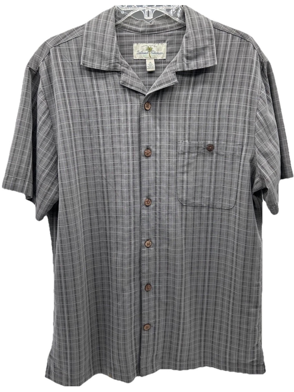 Island Escape Men's Gray Plaid Short-Sleeve Button-Down Shirt